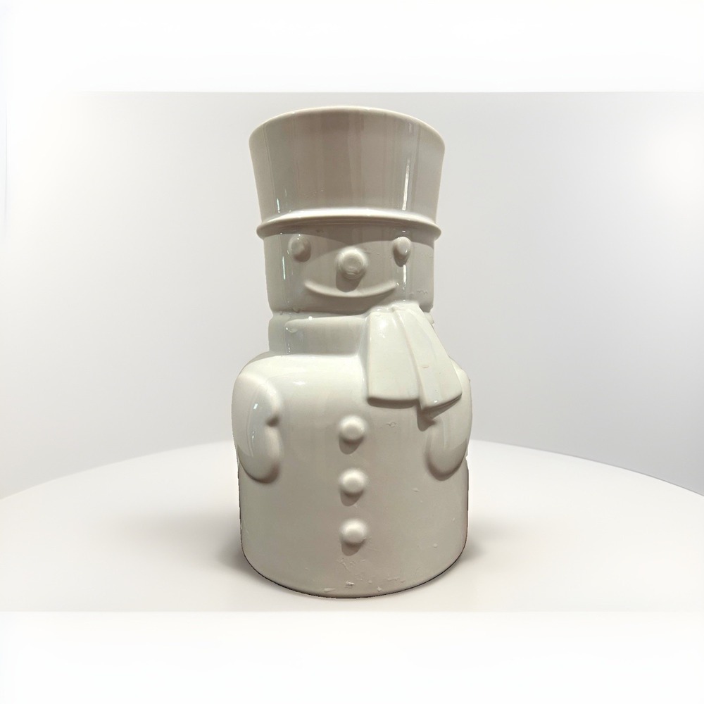 Holiday Christmas Ceramic Snowman Nutcracker Cookie Jar White Glossy Finish 11in